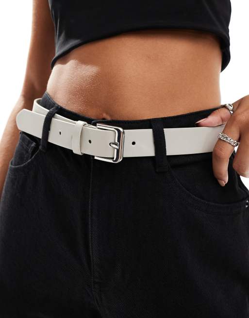 Pieces - Riem met leerlook in stone grijs