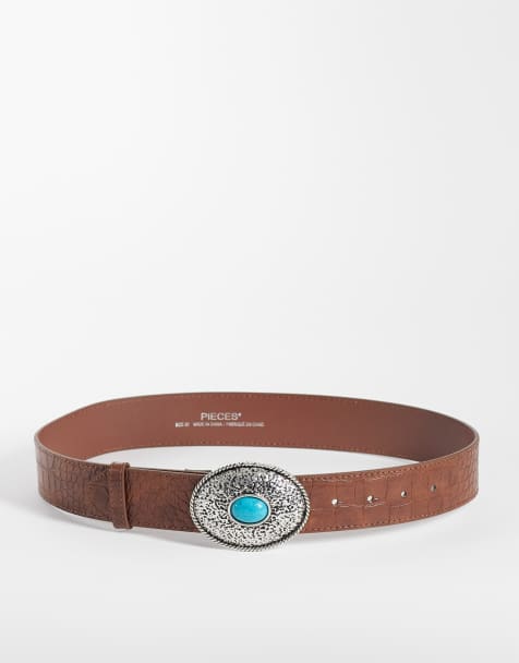 Pieces - Riem met textuur en sierlijke gesp in bruin - view 1