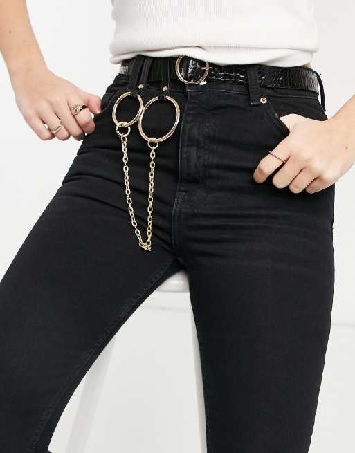 Pieces - Riem met verstelbare ketting in zwart en goud