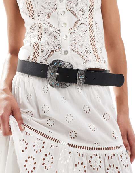 Pieces - Riem met Western gesp in zwart - view 1