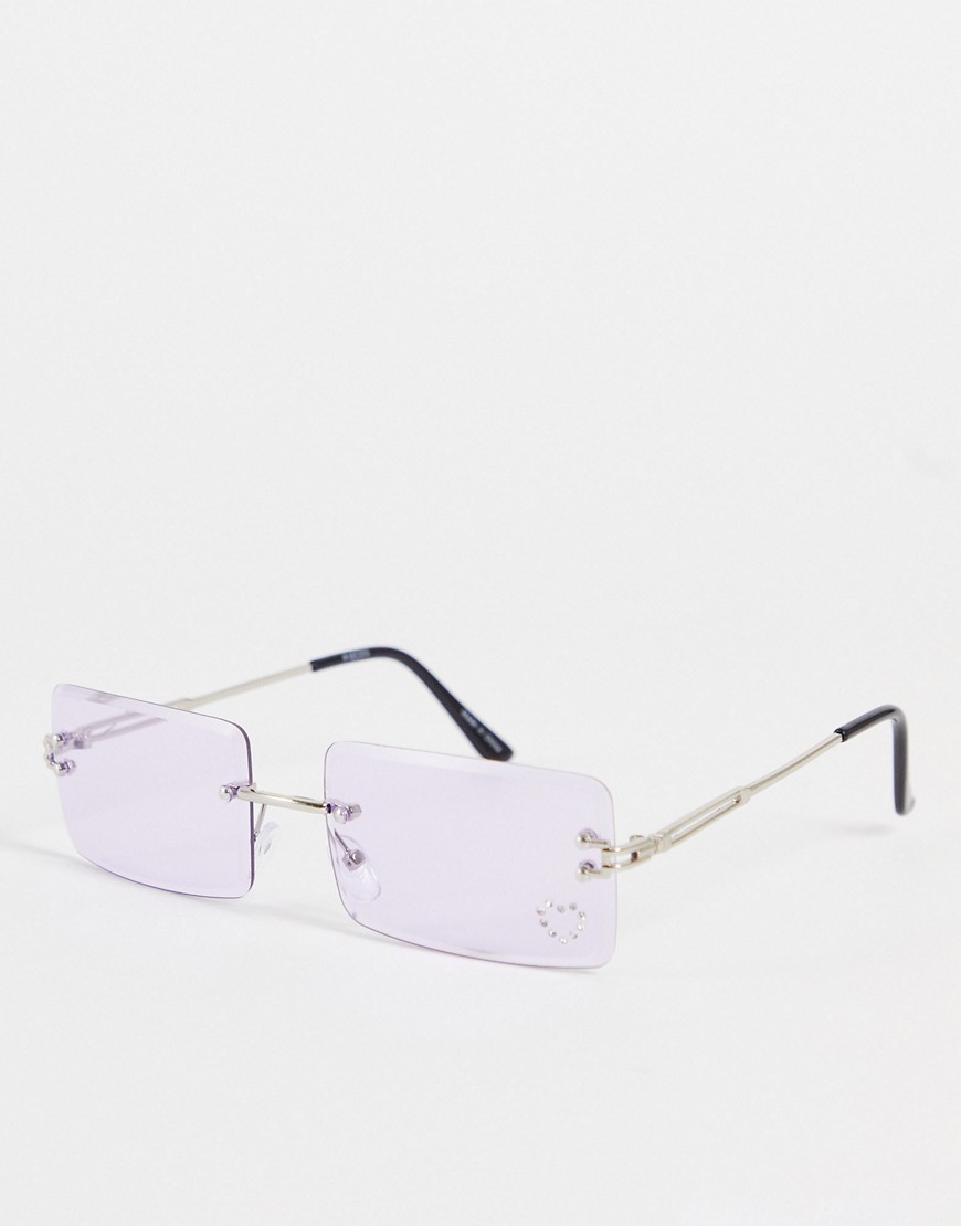 Pieces rimless diamante heart sunglasses in lilac-Purple