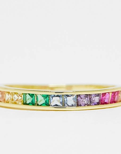 PIECES - Ring med 18 karat guldbelægning og regnbuefarvede sten, 2 af 4