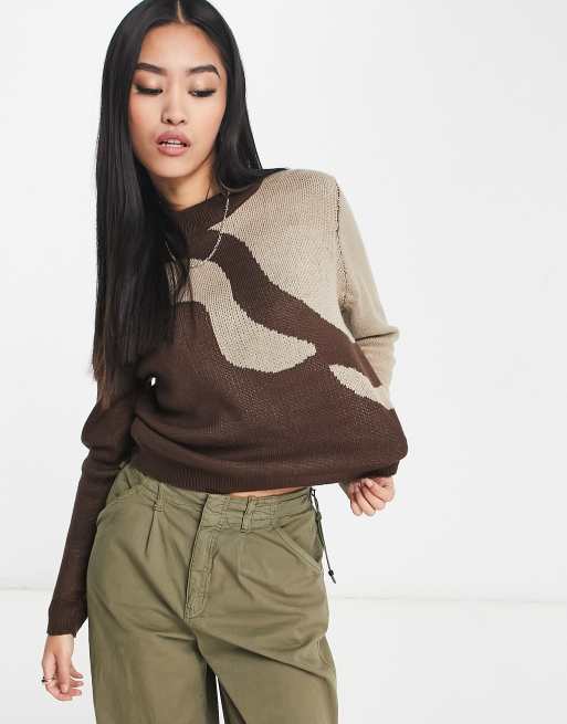 Pieces rita sweater in brown swirl print | ASOS