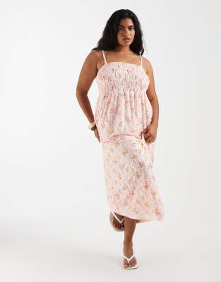 Pieces - Robe babydoll longue à petites fleurs avec bretelles fines et détails en dentelle - Rose 54