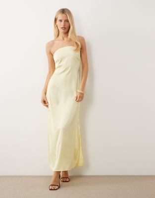 Robe bandeau longue en satin - Banane pâle-Jaune L