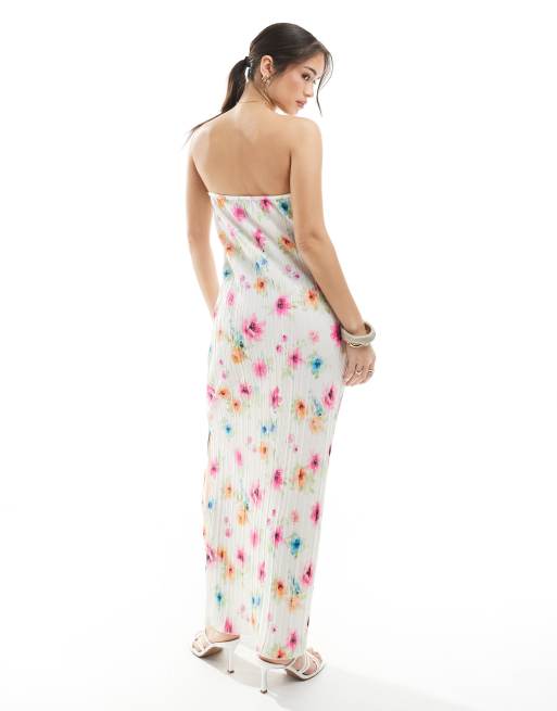 Pieces - Robe bandeau longue et plissée à imprimé fleuri - Blanc, 4 de 4