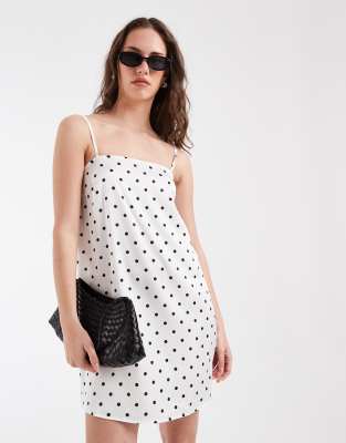 Robe caraco courte en satin à pois - Noir et blanc-Bleu XS