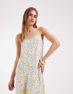 Robe caraco longue à imprimé citrons - Bleu et jaune XS