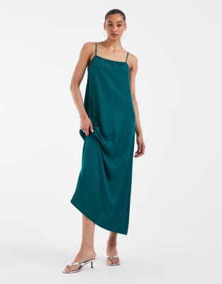 Robe caraco longue en satin - Bleu sarcelle-Vert XL
