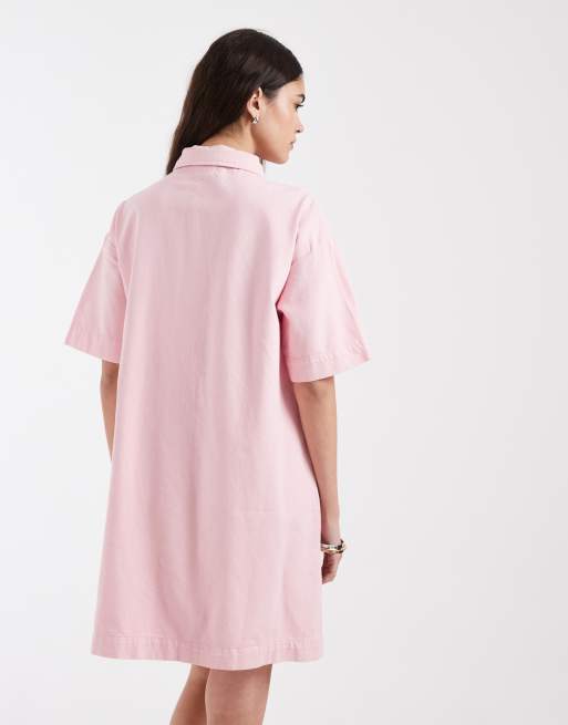 Pieces - Robe chemise courte en jean - Rose clair, 4 de 4