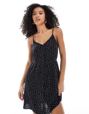 Pieces - Robe courte à pois et bretelles fines - Noir