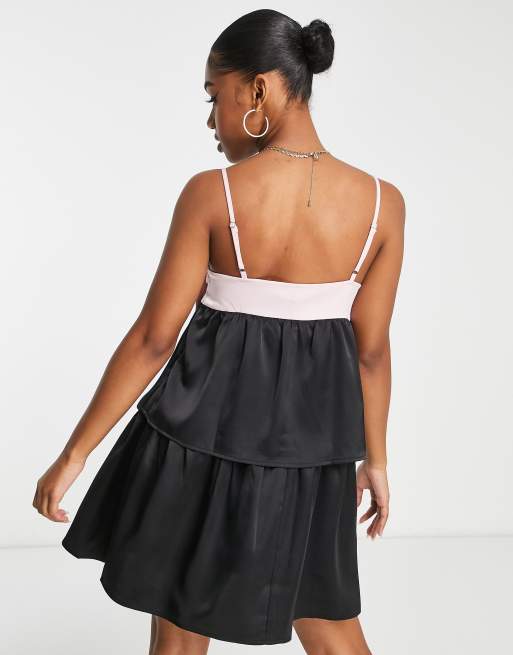 Pieces - Robe courte de qualité supérieure à nœud oversize sur le devant - Noir et rose, 2 de 4