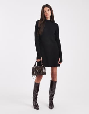 Robe courte en maille à manches longues - Noir S