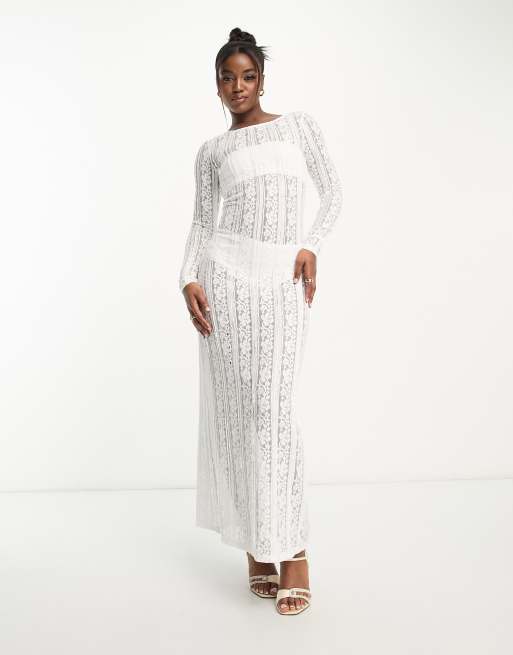 Pieces Robe longue de mariee en dentelle Blanc