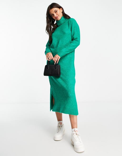 Pieces - Robe mi-longue à col roulé en maille - Vert vif, 3 de 4