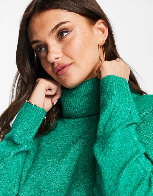 Pieces - Robe mi-longue à col roulé en maille - Vert vif, 4 de 4