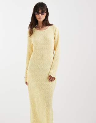 Robe plissée mi-longue à manches longues et imprimé à petites fleurs - Jaune S