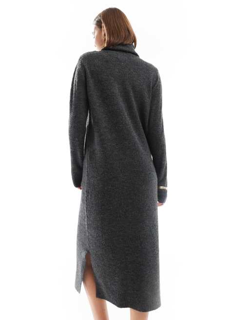 Pieces - Robe pull longue à col roulé - Gris chiné foncé, 3 de 4