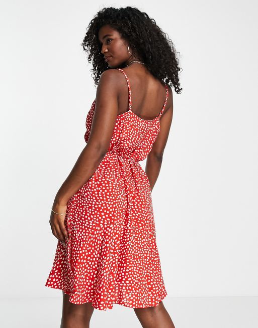 Pieces Robe retro courte nouee a la taille a pois Rouge ASOS