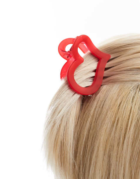 Pieces – Röd, hjärtformad hårklämma - view 1