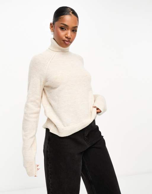 Pieces roll neck jumper in beige | ASOS