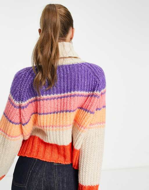 Pieces roll neck jumper in pastel stripe, 2 of 4