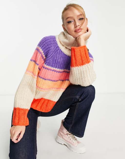 Pieces roll neck jumper in pastel stripe, 3 of 4