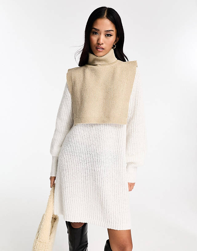 Pieces - roll neck knitted neck warmer in cream