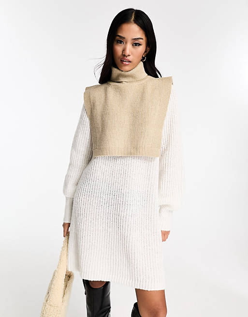 Pieces roll neck knitted neck warmer in cream | ASOS