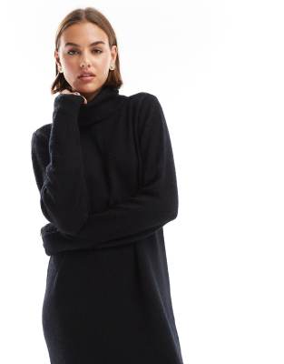 Pieces Pieces roll neck maxi jumper dress in black