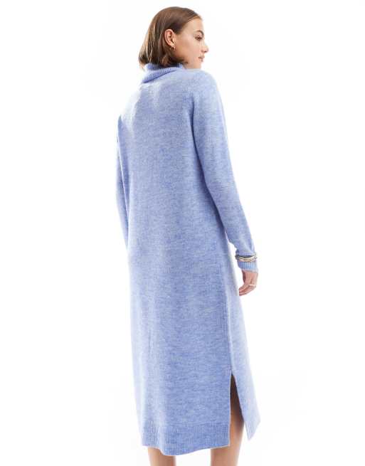Pieces roll neck midi sweater dress in hydrangea blue, 2 of 4