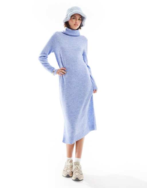 Pieces roll neck midi sweater dress in hydrangea blue, 3 of 4