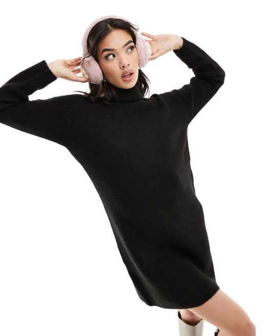 Pieces roll neck mini jumper dress in black, 2 of 4