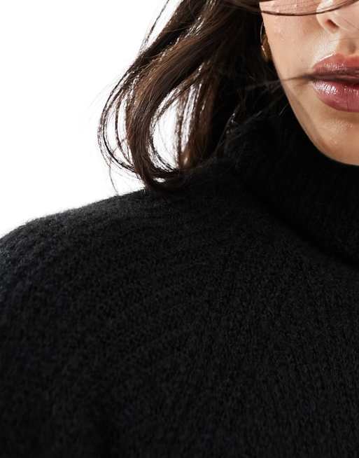 Pieces roll neck mini jumper dress in black, 3 of 4
