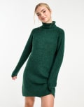 [Pieces] Pieces roll neck mini jumper dress in dark green XS Dark green