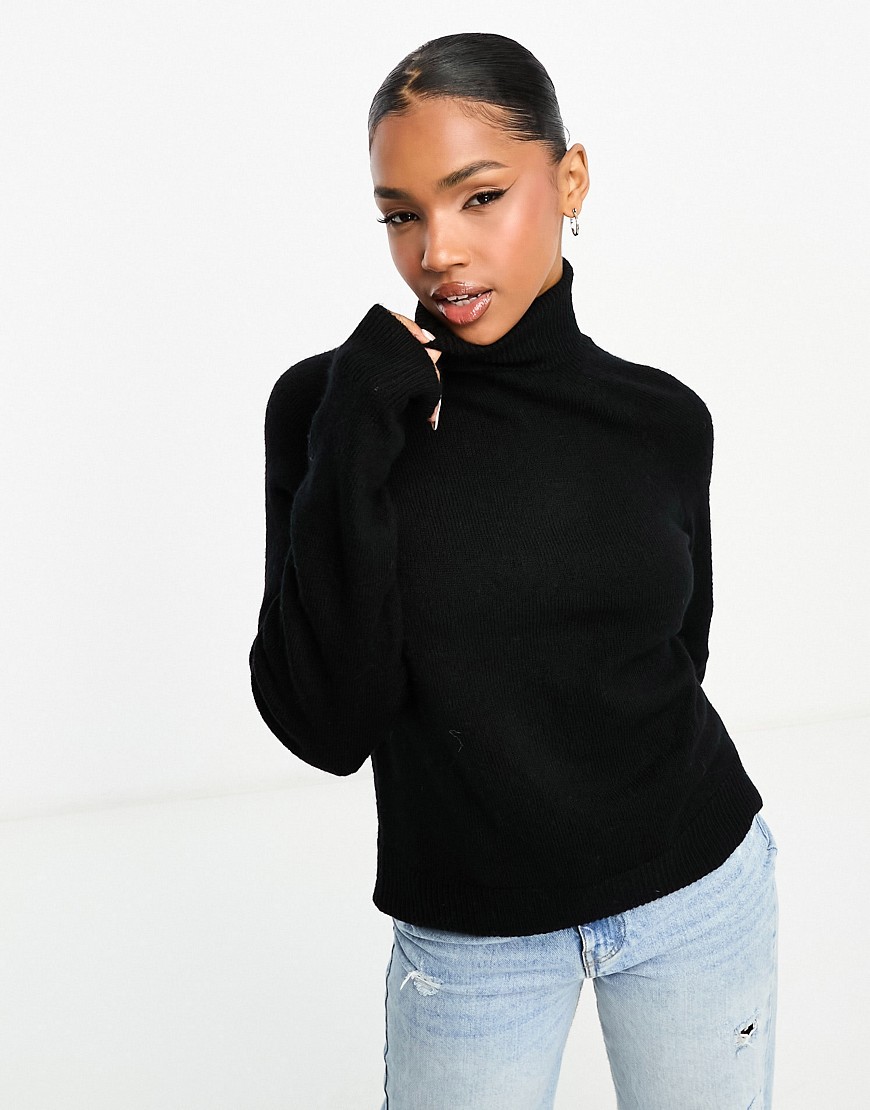 Pieces Roll Neck Sweater In Black