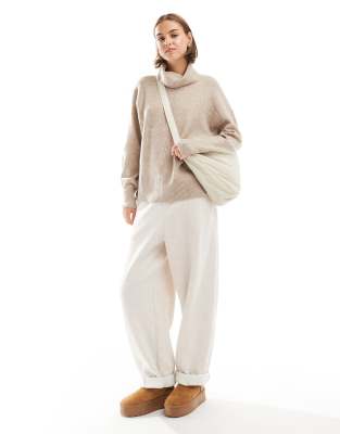 Pieces Roll Neck Sweater With Seam Detail Front In Neutral