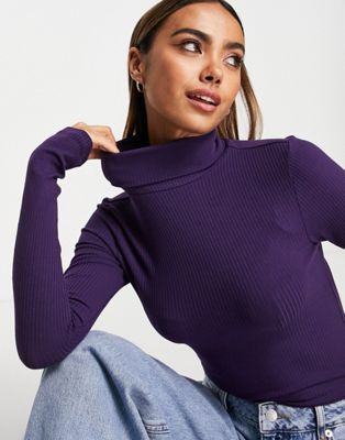 Pieces roll neck top in purple