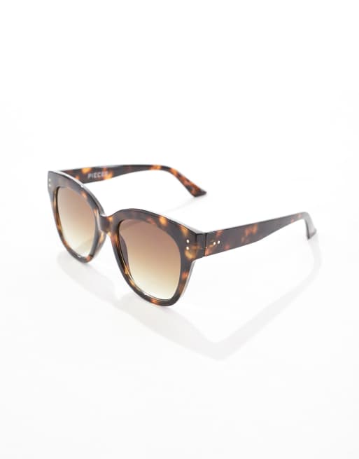 Pieces - Ronde zonnebril in tortoise met glazen met kleurverloop in bruin , 3 van 3