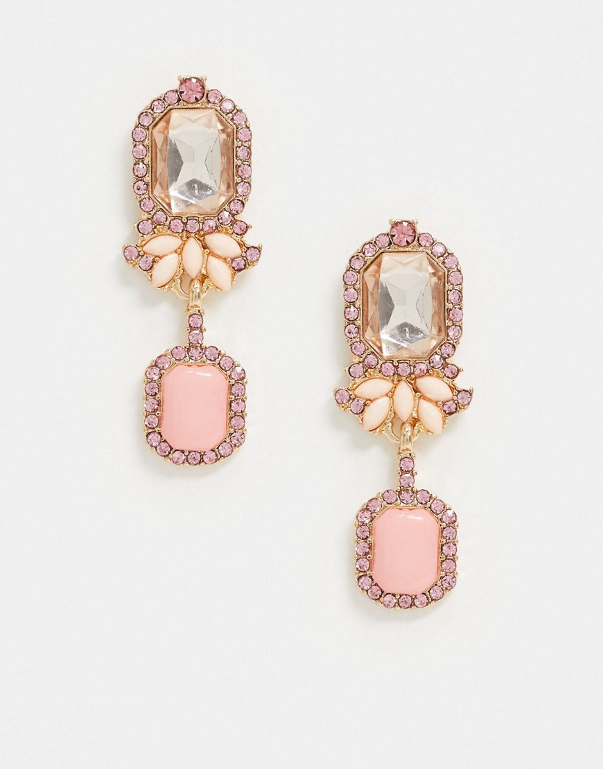 Pieces – Rosa hängande örhängen med utsmyckningar-Flerfärgad
