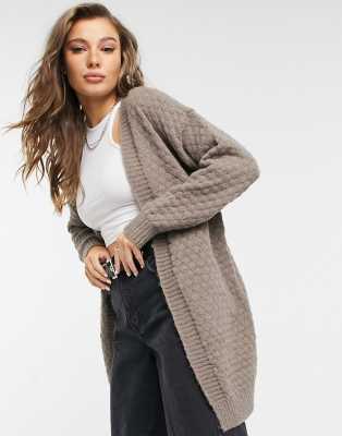 Pieces Pieces rosa longline knitted oversized cardigan in taupe grey