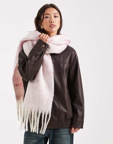 Pieces – Rosa, prickig, supermjuk halsduk med tofsar - view 1