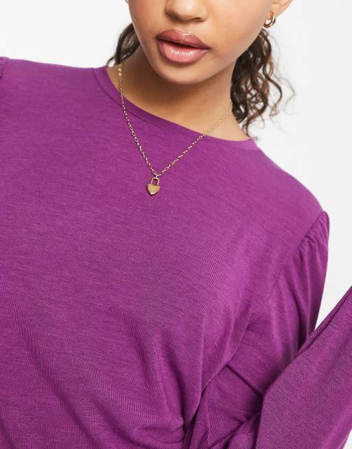 Pieces rosa puff sleeve top in purple