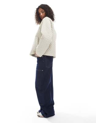 Pieces Rose Embroidered Quilted Jacket In Neutral