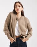 [Pieces] Pieces rosette detail knitted cardigan in beige-Neutral XS Greige