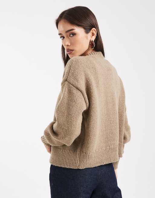Pieces rosette detail knitted cardigan in beige, 2 of 4