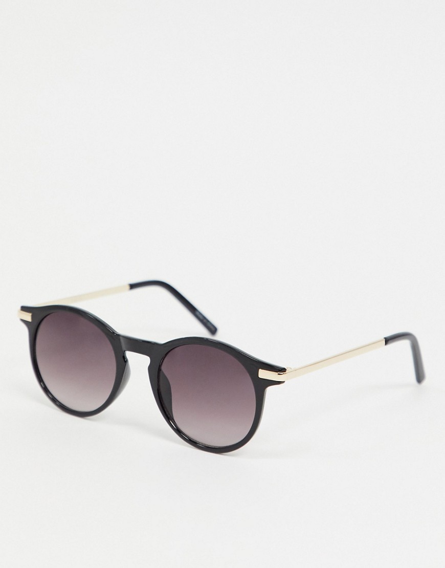 Pieces round sunglasses with gold arms in black-Multi