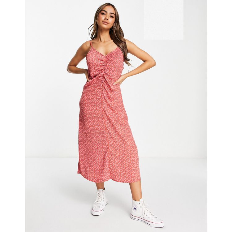 Never Fully Dressed cold shoulder fluted midaxi dress in textured pink