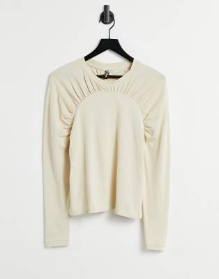 Pieces ruched front top in cream