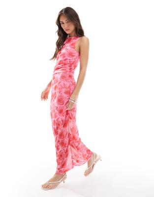 ruched midi dress in bold floral print-Multi